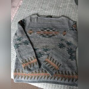 Ladies Lauren Ralph LAUREN LINEN Handknited Aztec Print Sweater Size Large